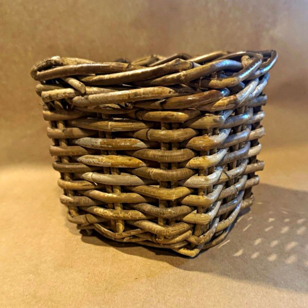 Small Square Brown Wicker Decorative Basket, Rustic Handmade